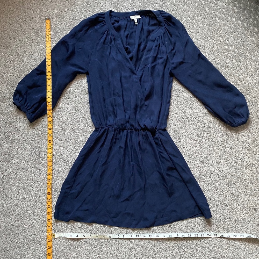 Joie Silk Shift Mini Blue Dress 3/4 Sleeve with V-Neck